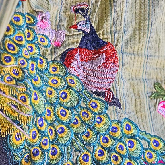 Johnny Was Olive Button Down with Floral Accents - Picture 2 of 13